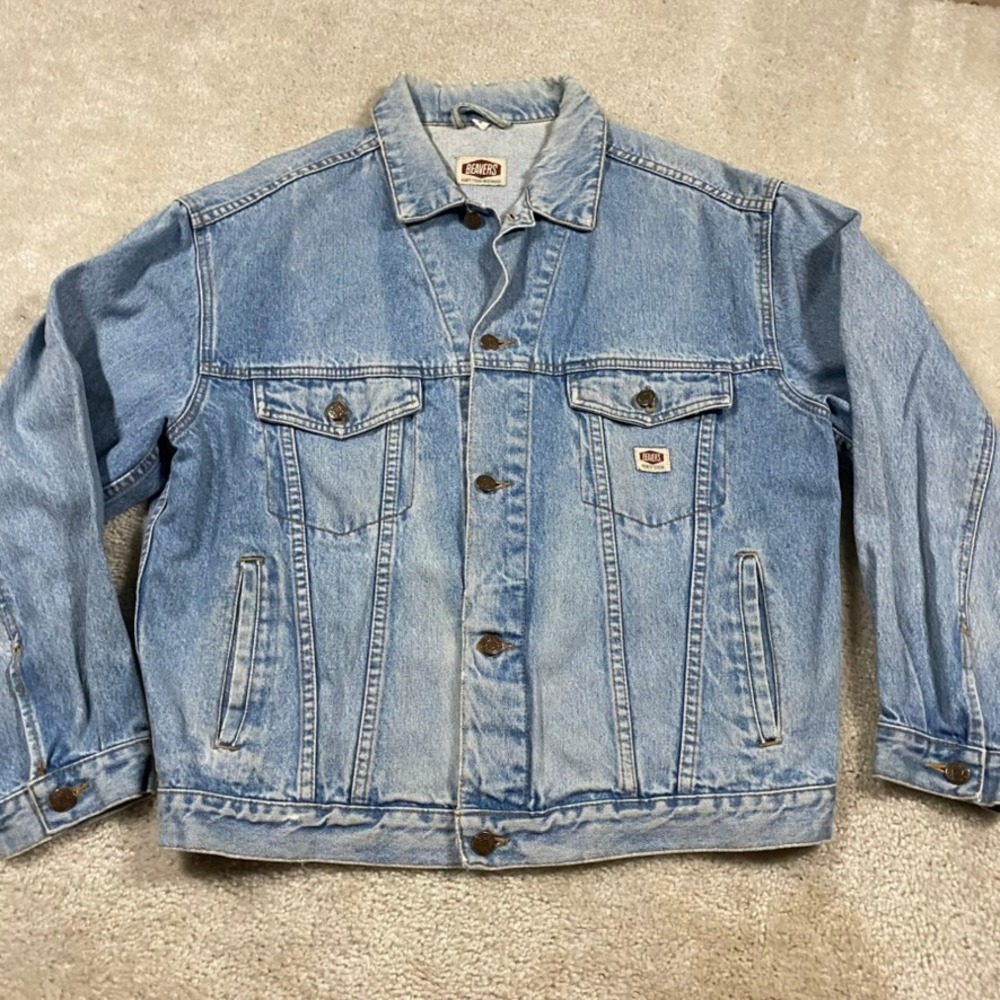 VTG Beavers Denim Trucker Jacket Mens M Light Wash Retro Faded Workwear Utility